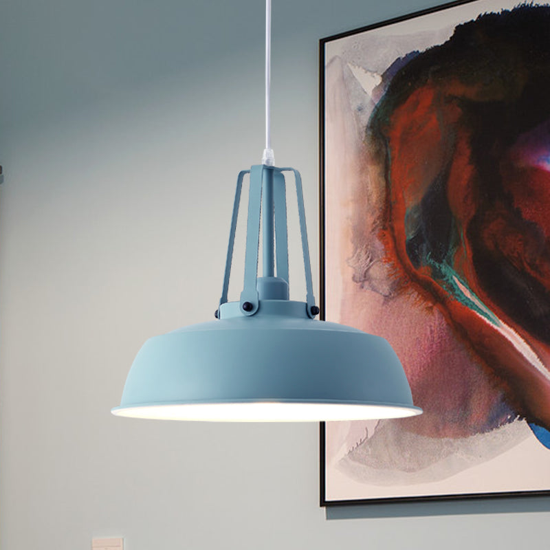 Black/Blue Barn Shade Hanging Pendant Light Nordic Stylish Metallic 1 Light Living Room Ceiling Fixture Blue Clearhalo 'Ceiling Lights' 'Modern Pendants' 'Modern' 'Pendant Lights' 'Pendants' Lighting' 679846