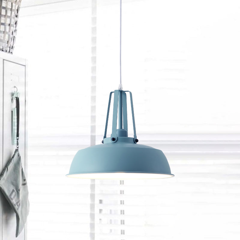 Black/Blue Barn Shade Hanging Pendant Light Nordic Stylish Metallic 1 Light Living Room Ceiling Fixture Clearhalo 'Ceiling Lights' 'Modern Pendants' 'Modern' 'Pendant Lights' 'Pendants' Lighting' 679847