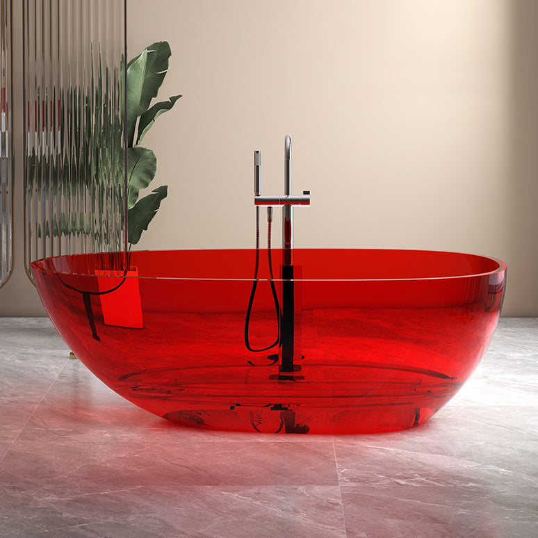 Modern Style Transparent Bathtub Oval Freestanding Bathtub for Bathroom Red 55"L x 31"W x 21"H Clearhalo 'Bathroom Remodel & Bathroom Fixtures' 'Bathtubs' 'Home Improvement' 'home_improvement' 'home_improvement_bathtubs' 'Showers & Bathtubs' 6798958