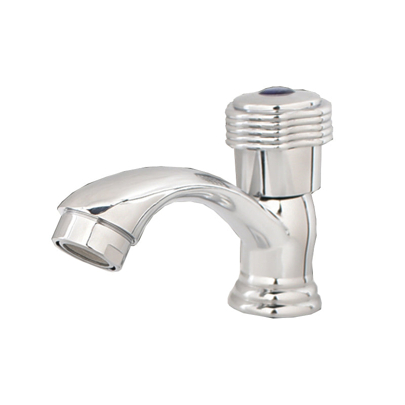 Contemporary Faucet Knob Handle Low Arc Zinc Faucet in Silver Clearhalo 'Bathroom Remodel & Bathroom Fixtures' 'Bathroom Sink Faucets' 'Bathroom Sinks & Faucet Components' 'bathroom_sink_faucets' 'Home Improvement' 'home_improvement' 'home_improvement_bathroom_sink_faucets' 6799867