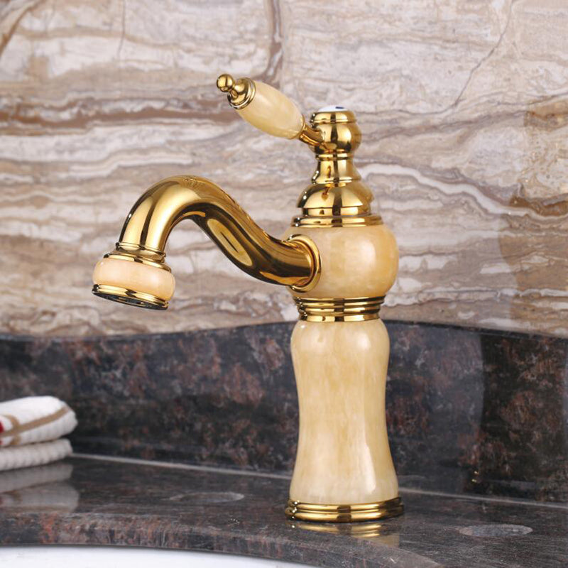 Traditional Centerset Faucet Knob Handle Low Arc Solid Brass Faucet Gold Clearhalo 'Bathroom Remodel & Bathroom Fixtures' 'Bathroom Sink Faucets' 'Bathroom Sinks & Faucet Components' 'bathroom_sink_faucets' 'Home Improvement' 'home_improvement' 'home_improvement_bathroom_sink_faucets' 6799887
