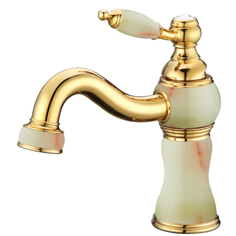 Traditional Centerset Faucet Knob Handle Low Arc Solid Brass Faucet Light Gold Clearhalo 'Bathroom Remodel & Bathroom Fixtures' 'Bathroom Sink Faucets' 'Bathroom Sinks & Faucet Components' 'bathroom_sink_faucets' 'Home Improvement' 'home_improvement' 'home_improvement_bathroom_sink_faucets' 6799890