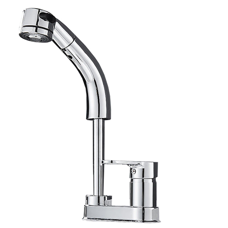 Modern Style Vessel Faucet Copper Knob Handle Low Arc Retractable Vessel Faucet Chrome Clearhalo 'Bathroom Remodel & Bathroom Fixtures' 'Bathroom Sink Faucets' 'Bathroom Sinks & Faucet Components' 'bathroom_sink_faucets' 'Home Improvement' 'home_improvement' 'home_improvement_bathroom_sink_faucets' 6799927