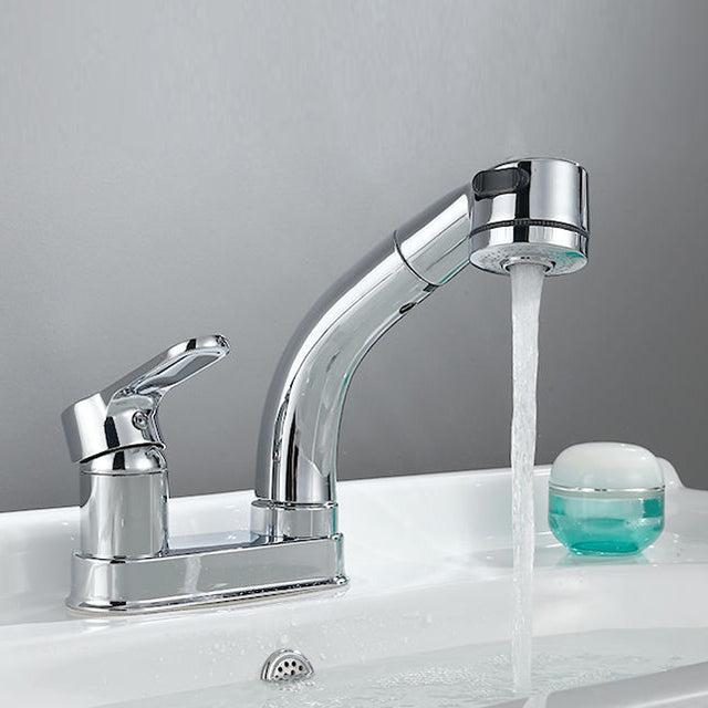 Modern Style Vessel Faucet Copper Knob Handle Low Arc Retractable Vessel Faucet Clearhalo 'Bathroom Remodel & Bathroom Fixtures' 'Bathroom Sink Faucets' 'Bathroom Sinks & Faucet Components' 'bathroom_sink_faucets' 'Home Improvement' 'home_improvement' 'home_improvement_bathroom_sink_faucets' 6799936