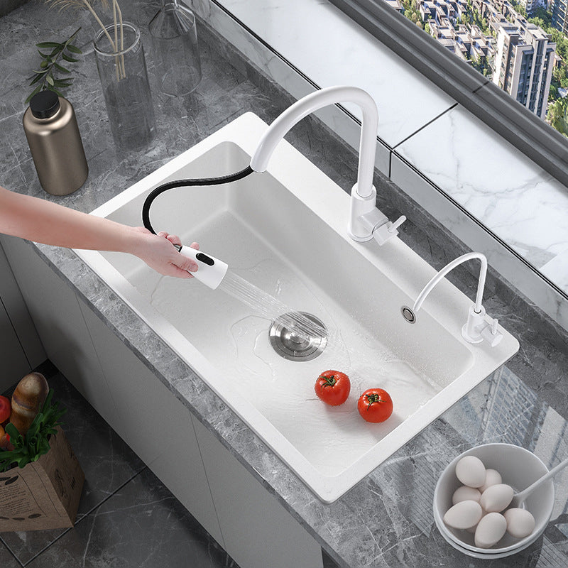 Quartz Single Bowl Kitchen Sink Rectangle Shape Kitchen Sink with Basket Strainer Clearhalo 'Home Improvement' 'home_improvement' 'home_improvement_kitchen_sinks' 'Kitchen Remodel & Kitchen Fixtures' 'Kitchen Sinks & Faucet Components' 'Kitchen Sinks' 'kitchen_sinks' 6800306