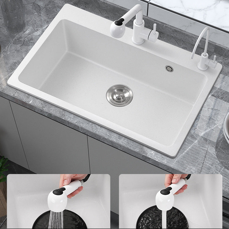 Quartz Single Bowl Kitchen Sink Rectangle Shape Kitchen Sink with Basket Strainer Clearhalo 'Home Improvement' 'home_improvement' 'home_improvement_kitchen_sinks' 'Kitchen Remodel & Kitchen Fixtures' 'Kitchen Sinks & Faucet Components' 'Kitchen Sinks' 'kitchen_sinks' 6800322