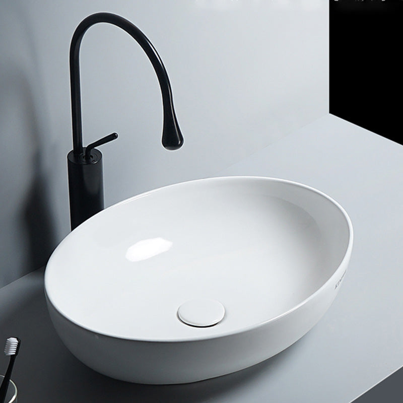 Modern Bathroom Sink Porcelain Round Vessel Lavatory Sink with Pop-Up Drain 16"L x 16"W x 6"H Gooseneck Faucet Sink with Faucet Clearhalo 'Bathroom Remodel & Bathroom Fixtures' 'Bathroom Sinks & Faucet Components' 'Bathroom Sinks' 'bathroom_sink' 'Home Improvement' 'home_improvement' 'home_improvement_bathroom_sink' 6800410