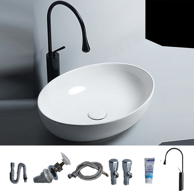 Modern Bathroom Sink Porcelain Round Vessel Lavatory Sink with Pop-Up Drain 20"L x 15"W x 6"H Gooseneck Faucet Sink with Faucet Clearhalo 'Bathroom Remodel & Bathroom Fixtures' 'Bathroom Sinks & Faucet Components' 'Bathroom Sinks' 'bathroom_sink' 'Home Improvement' 'home_improvement' 'home_improvement_bathroom_sink' 6800415