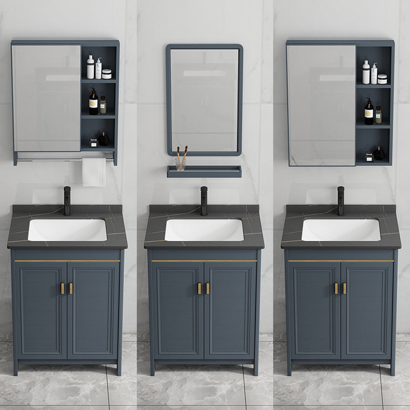 Blue Bathroom Vanity Metal Frame Single Sink Rectangle Mirror Bath Vanity with 2 Doors Clearhalo 'Bathroom Remodel & Bathroom Fixtures' 'Bathroom Vanities' 'bathroom_vanities' 'Home Improvement' 'home_improvement' 'home_improvement_bathroom_vanities' 6800434