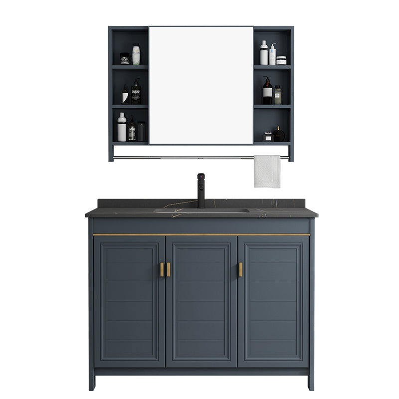 Blue Bathroom Vanity Metal Frame Single Sink Rectangle Mirror Bath Vanity with 2 Doors Clearhalo 'Bathroom Remodel & Bathroom Fixtures' 'Bathroom Vanities' 'bathroom_vanities' 'Home Improvement' 'home_improvement' 'home_improvement_bathroom_vanities' 6800439