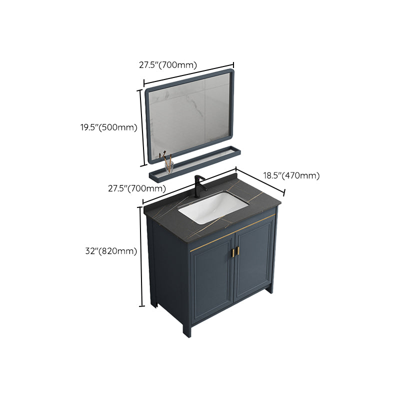 Blue Bathroom Vanity Metal Frame Single Sink Rectangle Mirror Bath Vanity with 2 Doors Clearhalo 'Bathroom Remodel & Bathroom Fixtures' 'Bathroom Vanities' 'bathroom_vanities' 'Home Improvement' 'home_improvement' 'home_improvement_bathroom_vanities' 6800460