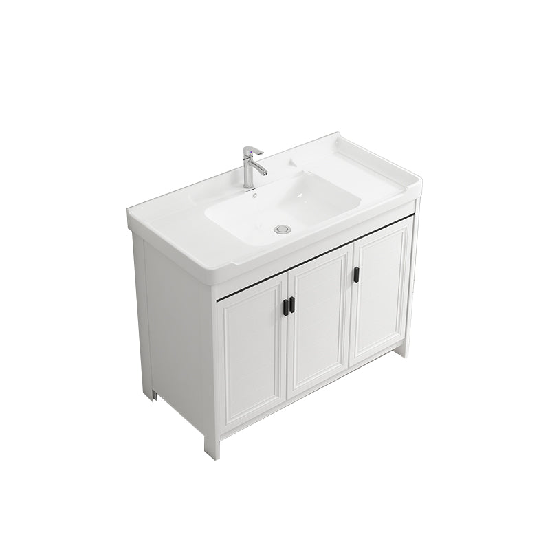 Rectangle Vanity Set White 2 Doors Freestanding Metal Frame Single Sink Vanity Vanity & Faucet Towel Bar Not Included Clearhalo 'Bathroom Remodel & Bathroom Fixtures' 'Bathroom Vanities' 'bathroom_vanities' 'Home Improvement' 'home_improvement' 'home_improvement_bathroom_vanities' 6800481