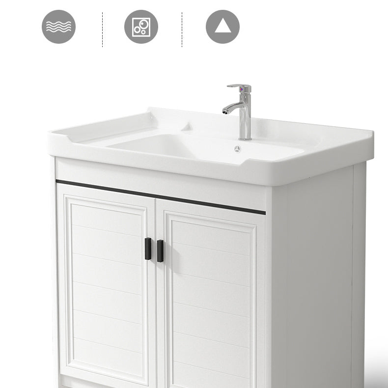 Rectangle Vanity Set White 2 Doors Freestanding Metal Frame Single Sink Vanity Clearhalo 'Bathroom Remodel & Bathroom Fixtures' 'Bathroom Vanities' 'bathroom_vanities' 'Home Improvement' 'home_improvement' 'home_improvement_bathroom_vanities' 6800491