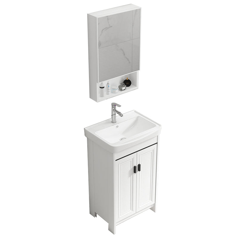 Rectangle Vanity Set White 2 Doors Freestanding Metal Frame Single Sink Vanity Vanity & Faucet & Mirror Cabinet 20"L x 14"W x 32"H Towel Bar Not Included Clearhalo 'Bathroom Remodel & Bathroom Fixtures' 'Bathroom Vanities' 'bathroom_vanities' 'Home Improvement' 'home_improvement' 'home_improvement_bathroom_vanities' 6800492