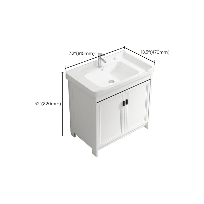 Rectangle Vanity Set White 2 Doors Freestanding Metal Frame Single Sink Vanity Clearhalo 'Bathroom Remodel & Bathroom Fixtures' 'Bathroom Vanities' 'bathroom_vanities' 'Home Improvement' 'home_improvement' 'home_improvement_bathroom_vanities' 6800502