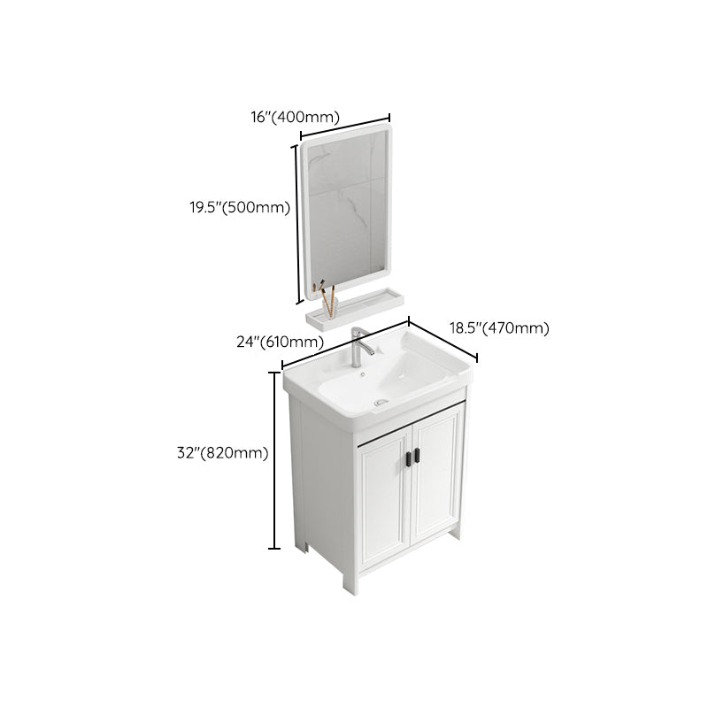 Rectangle Vanity Set White 2 Doors Freestanding Metal Frame Single Sink Vanity Clearhalo 'Bathroom Remodel & Bathroom Fixtures' 'Bathroom Vanities' 'bathroom_vanities' 'Home Improvement' 'home_improvement' 'home_improvement_bathroom_vanities' 6800508