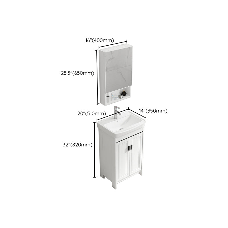 Rectangle Vanity Set White 2 Doors Freestanding Metal Frame Single Sink Vanity Clearhalo 'Bathroom Remodel & Bathroom Fixtures' 'Bathroom Vanities' 'bathroom_vanities' 'Home Improvement' 'home_improvement' 'home_improvement_bathroom_vanities' 6800512