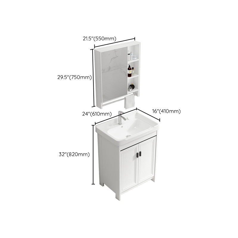 Rectangle Vanity Set White 2 Doors Freestanding Metal Frame Single Sink Vanity Clearhalo 'Bathroom Remodel & Bathroom Fixtures' 'Bathroom Vanities' 'bathroom_vanities' 'Home Improvement' 'home_improvement' 'home_improvement_bathroom_vanities' 6800513