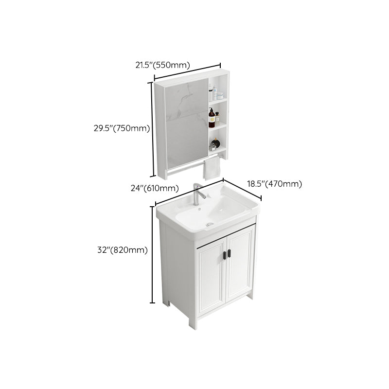 Rectangle Vanity Set White 2 Doors Freestanding Metal Frame Single Sink Vanity Clearhalo 'Bathroom Remodel & Bathroom Fixtures' 'Bathroom Vanities' 'bathroom_vanities' 'Home Improvement' 'home_improvement' 'home_improvement_bathroom_vanities' 6800515