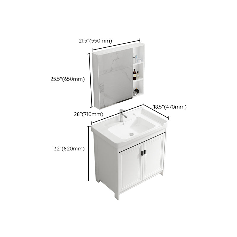 Rectangle Vanity Set White 2 Doors Freestanding Metal Frame Single Sink Vanity Clearhalo 'Bathroom Remodel & Bathroom Fixtures' 'Bathroom Vanities' 'bathroom_vanities' 'Home Improvement' 'home_improvement' 'home_improvement_bathroom_vanities' 6800518