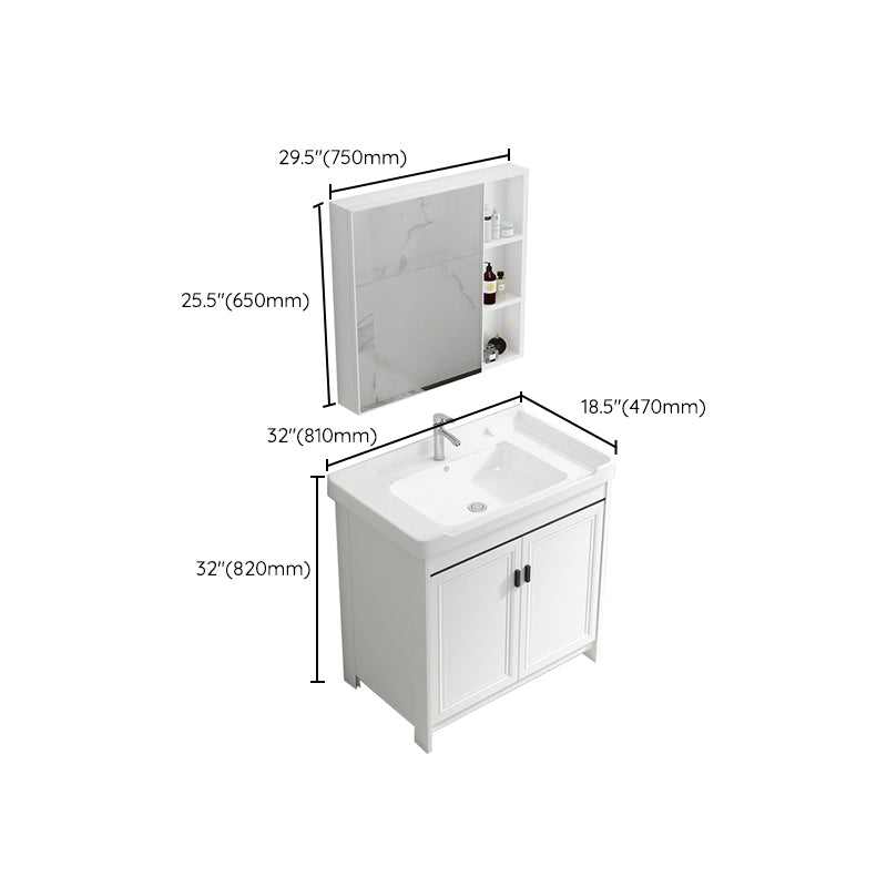 Rectangle Vanity Set White 2 Doors Freestanding Metal Frame Single Sink Vanity Clearhalo 'Bathroom Remodel & Bathroom Fixtures' 'Bathroom Vanities' 'bathroom_vanities' 'Home Improvement' 'home_improvement' 'home_improvement_bathroom_vanities' 6800520