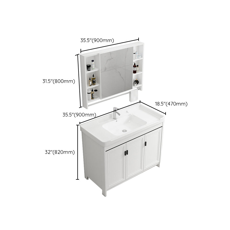 Rectangle Vanity Set White 2 Doors Freestanding Metal Frame Single Sink Vanity Clearhalo 'Bathroom Remodel & Bathroom Fixtures' 'Bathroom Vanities' 'bathroom_vanities' 'Home Improvement' 'home_improvement' 'home_improvement_bathroom_vanities' 6800521