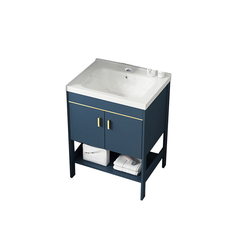 Contemporary Vanity Sink Mirror Cabinet Metal Vanity Cabinet with Storage Shelving Bathroom Vanity 24"L x 15.7"W x 31.9"H Clearhalo 'Bathroom Remodel & Bathroom Fixtures' 'Bathroom Vanities' 'bathroom_vanities' 'Home Improvement' 'home_improvement' 'home_improvement_bathroom_vanities' 6800568