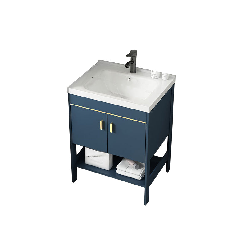 Contemporary Vanity Sink Mirror Cabinet Metal Vanity Cabinet with Storage Shelving Vanity & Faucet 24"L x 15.7"W x 31.9"H Clearhalo 'Bathroom Remodel & Bathroom Fixtures' 'Bathroom Vanities' 'bathroom_vanities' 'Home Improvement' 'home_improvement' 'home_improvement_bathroom_vanities' 6800576