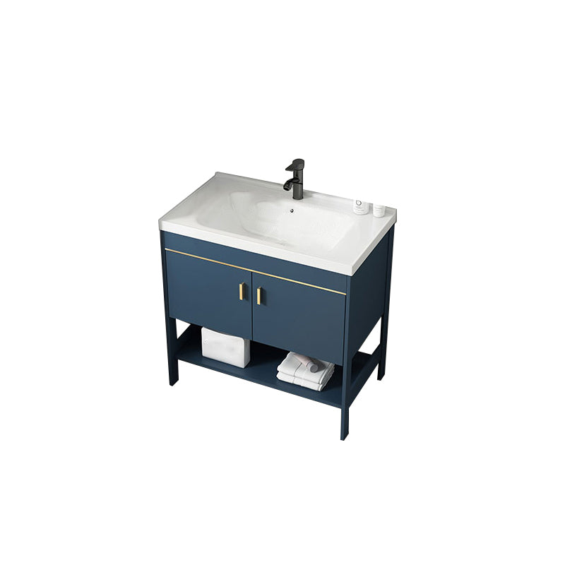 Contemporary Vanity Sink Mirror Cabinet Metal Vanity Cabinet with Storage Shelving Vanity & Faucet Clearhalo 'Bathroom Remodel & Bathroom Fixtures' 'Bathroom Vanities' 'bathroom_vanities' 'Home Improvement' 'home_improvement' 'home_improvement_bathroom_vanities' 6800579