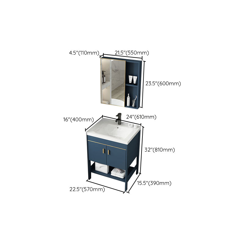 Contemporary Vanity Sink Mirror Cabinet Metal Vanity Cabinet with Storage Shelving Clearhalo 'Bathroom Remodel & Bathroom Fixtures' 'Bathroom Vanities' 'bathroom_vanities' 'Home Improvement' 'home_improvement' 'home_improvement_bathroom_vanities' 6800603