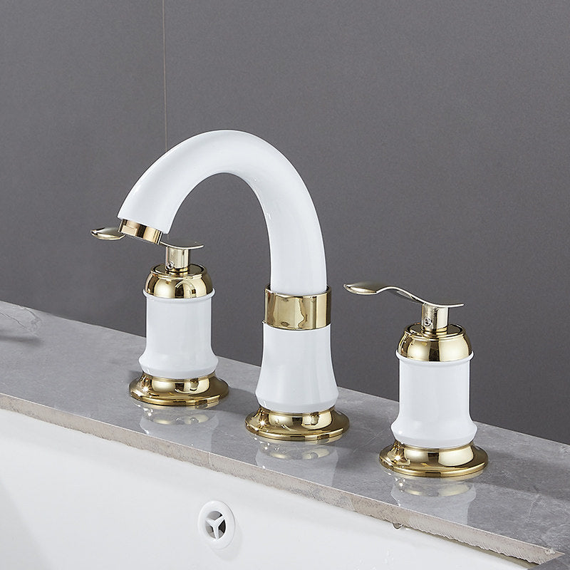 Contemporary Vessel Faucet Copper 2 Handles Low Arc Vessel Faucet for Home Blanco-Dorado Faucets Clearhalo 'bathroom_sink_faucets' 'Conjunta de Baño y Conjunta de Grifo' 'Coronamiento de Baño y Dispositivo de Baño' 'Grifo del lavabo del baño' 'Hogar' 'home_improvement' 'home_improvement_bathroom_sink_faucets' 'Mejoras para el hogar' 6801749