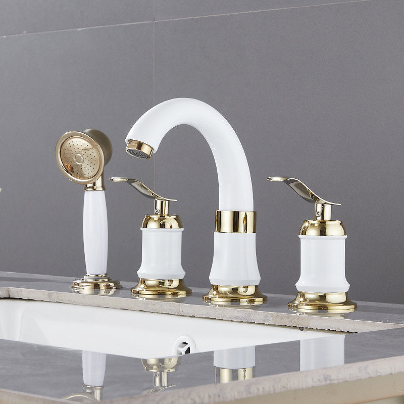 Contemporary Vessel Faucet Copper 2 Handles Low Arc Vessel Faucet for Home Blanco-Dorado Faucets with Handheld Shower Clearhalo 'bathroom_sink_faucets' 'Conjunta de Baño y Conjunta de Grifo' 'Coronamiento de Baño y Dispositivo de Baño' 'Grifo del lavabo del baño' 'Hogar' 'home_improvement' 'home_improvement_bathroom_sink_faucets' 'Mejoras para el hogar' 6801750