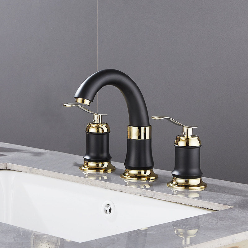 Contemporary Vessel Faucet Copper 2 Handles Low Arc Vessel Faucet for Home Black-Gold Faucets Clearhalo 'bathroom_sink_faucets' 'Conjunta de Baño y Conjunta de Grifo' 'Coronamiento de Baño y Dispositivo de Baño' 'Grifo del lavabo del baño' 'Hogar' 'home_improvement' 'home_improvement_bathroom_sink_faucets' 'Mejoras para el hogar' 6801752