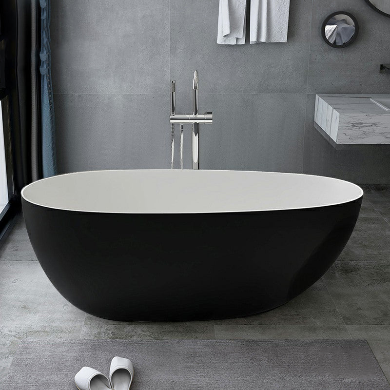 Modern Style Oval Freestanding Bathtub Stone Bathtub with Overflow Trim Black 0.5\ (1.2cm) Clearhalo 'Bathroom Remodel & Bathroom Fixtures' 'Bathtubs' 'Home Improvement' 'home_improvement' 'home_improvement_bathtubs' 'Showers & Bathtubs' 6812035