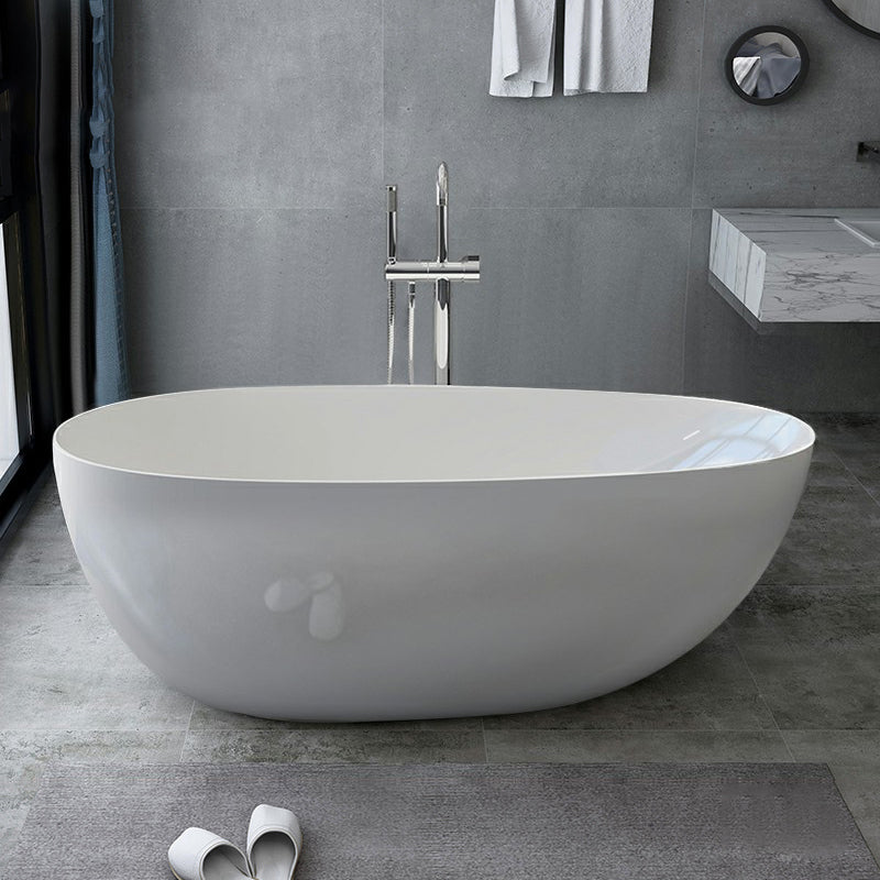 Modern Style Oval Freestanding Bathtub Stone Bathtub with Overflow Trim Gloss White 0.5\ (1.2cm) Clearhalo 'Bathroom Remodel & Bathroom Fixtures' 'Bathtubs' 'Home Improvement' 'home_improvement' 'home_improvement_bathtubs' 'Showers & Bathtubs' 6812039