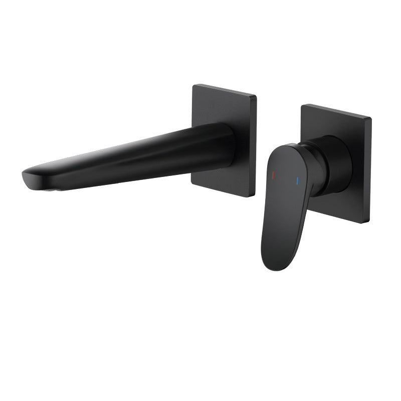 Lever Handle Wall Mounted Bathroom Faucet Modern Faucet with Hot and Cold Indication Negro Lujoso Clearhalo 'bathroom_sink_faucets' 'Conjunta de Baño y Conjunta de Grifo' 'Coronamiento de Baño y Dispositivo de Baño' 'Grifo del lavabo del baño' 'Hogar' 'home_improvement' 'home_improvement_bathroom_sink_faucets' 'Mejoras para el hogar' 6818233