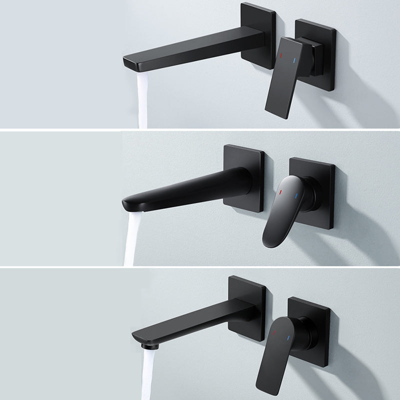 Lever Handle Wall Mounted Bathroom Faucet Modern Faucet with Hot and Cold Indication Clearhalo 'bathroom_sink_faucets' 'Conjunta de Baño y Conjunta de Grifo' 'Coronamiento de Baño y Dispositivo de Baño' 'Grifo del lavabo del baño' 'Hogar' 'home_improvement' 'home_improvement_bathroom_sink_faucets' 'Mejoras para el hogar' 6818240