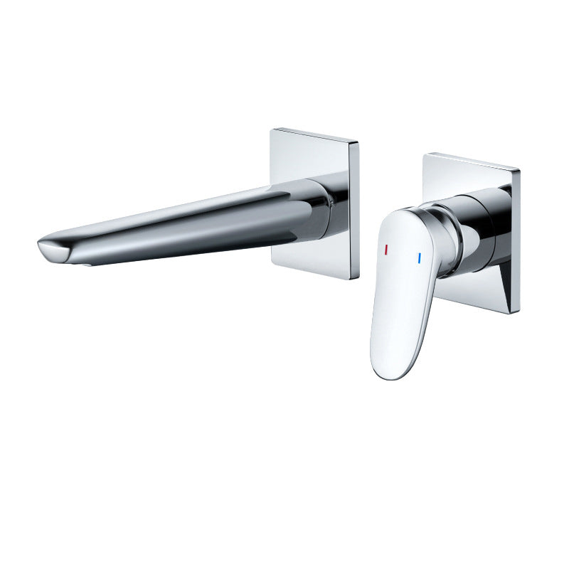 Lever Handle Wall Mounted Bathroom Faucet Modern Faucet with Hot and Cold Indication Cromo Lujoso Clearhalo 'bathroom_sink_faucets' 'Conjunta de Baño y Conjunta de Grifo' 'Coronamiento de Baño y Dispositivo de Baño' 'Grifo del lavabo del baño' 'Hogar' 'home_improvement' 'home_improvement_bathroom_sink_faucets' 'Mejoras para el hogar' 6818241