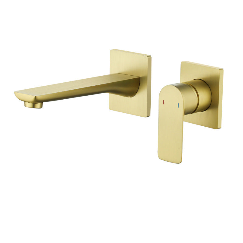 Lever Handle Wall Mounted Bathroom Faucet Modern Faucet with Hot and Cold Indication Dorado Lujoso Clearhalo 'bathroom_sink_faucets' 'Conjunta de Baño y Conjunta de Grifo' 'Coronamiento de Baño y Dispositivo de Baño' 'Grifo del lavabo del baño' 'Hogar' 'home_improvement' 'home_improvement_bathroom_sink_faucets' 'Mejoras para el hogar' 6818245