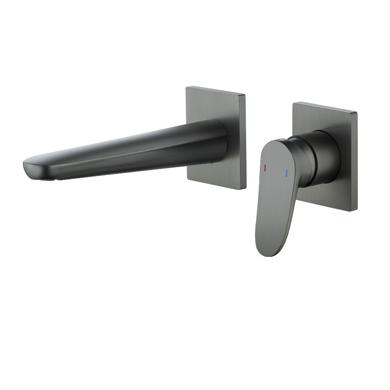 Lever Handle Wall Mounted Bathroom Faucet Modern Faucet with Hot and Cold Indication Plata Gris Lujoso Clearhalo 'bathroom_sink_faucets' 'Conjunta de Baño y Conjunta de Grifo' 'Coronamiento de Baño y Dispositivo de Baño' 'Grifo del lavabo del baño' 'Hogar' 'home_improvement' 'home_improvement_bathroom_sink_faucets' 'Mejoras para el hogar' 6818248