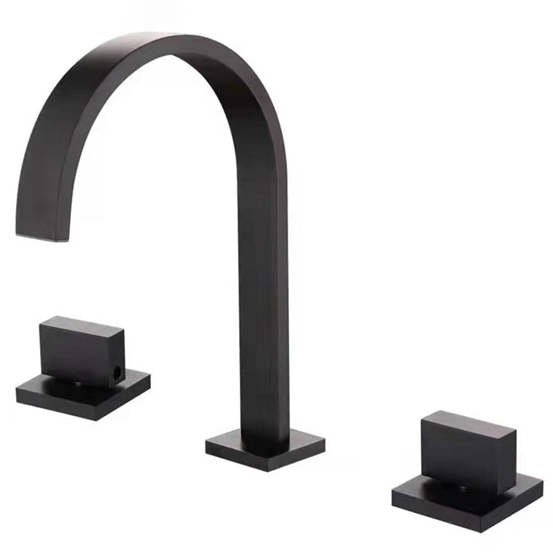 Modern 3 Holes Faucet Solid Color Knob Handle Gooseneck Widespread Faucets for Bathroom Black Clearhalo 'Bathroom Remodel & Bathroom Fixtures' 'Bathroom Sink Faucets' 'Bathroom Sinks & Faucet Components' 'bathroom_sink_faucets' 'Home Improvement' 'home_improvement' 'home_improvement_bathroom_sink_faucets' 6818303