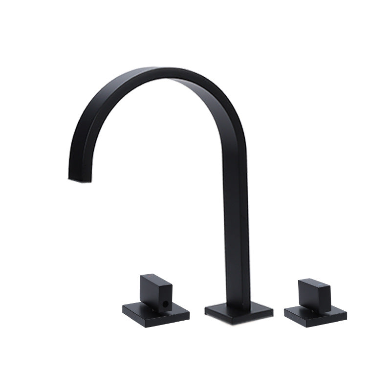 Modern 3 Holes Faucet Solid Color Knob Handle Gooseneck Widespread Faucets for Bathroom Clearhalo 'Bathroom Remodel & Bathroom Fixtures' 'Bathroom Sink Faucets' 'Bathroom Sinks & Faucet Components' 'bathroom_sink_faucets' 'Home Improvement' 'home_improvement' 'home_improvement_bathroom_sink_faucets' 6818309