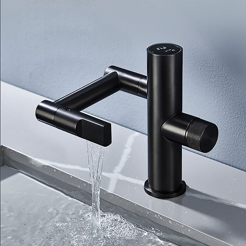 Basic Sink Faucet Knob Handle Copper Bathroom Faucet with Digital Display Screen Led Black Clearhalo 'Bathroom Remodel & Bathroom Fixtures' 'Bathroom Sink Faucets' 'Bathroom Sinks & Faucet Components' 'bathroom_sink_faucets' 'Home Improvement' 'home_improvement' 'home_improvement_bathroom_sink_faucets' 6818316