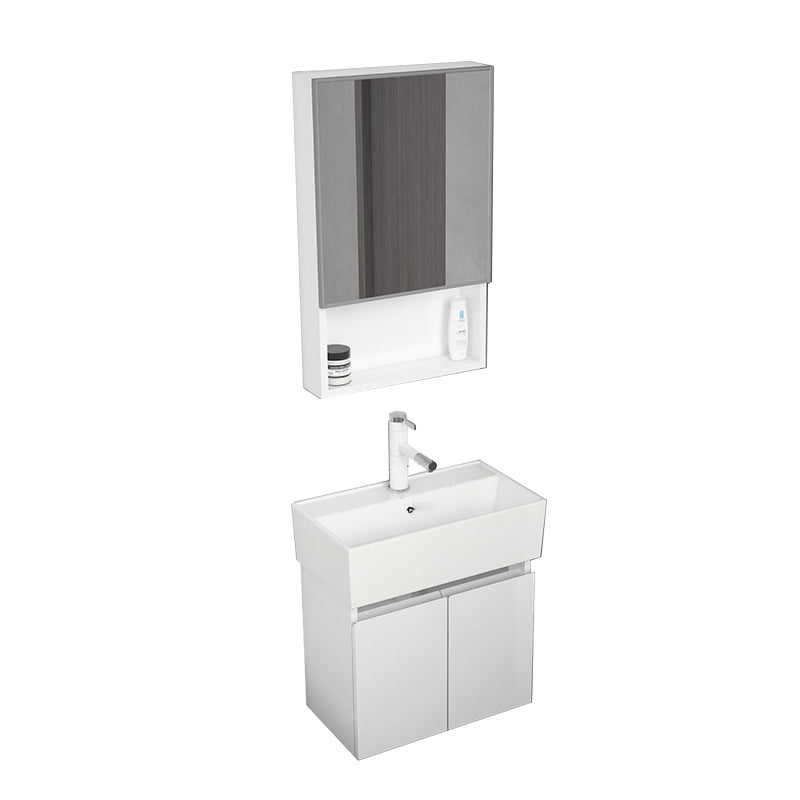 Modern Metal Bathroom Vanity Solid Color Wall Mount Vanity Cabinet in White Vanity & Faucet & Mirror Cabinet 22"L x 12"W x 19"H Clearhalo 'Bathroom Remodel & Bathroom Fixtures' 'Bathroom Vanities' 'bathroom_vanities' 'Home Improvement' 'home_improvement' 'home_improvement_bathroom_vanities' 6818726