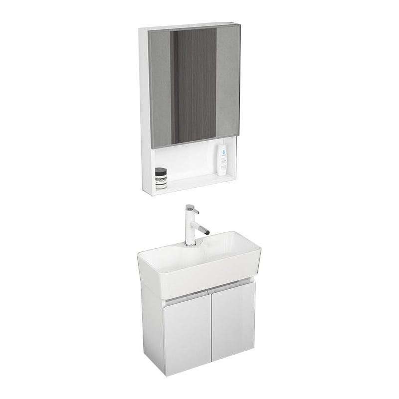 Modern Metal Bathroom Vanity Solid Color Wall Mount Vanity Cabinet in White Vanity & Faucet & Mirror Cabinet 20"L x 10"W x 19"H Clearhalo 'Bathroom Remodel & Bathroom Fixtures' 'Bathroom Vanities' 'bathroom_vanities' 'Home Improvement' 'home_improvement' 'home_improvement_bathroom_vanities' 6818727