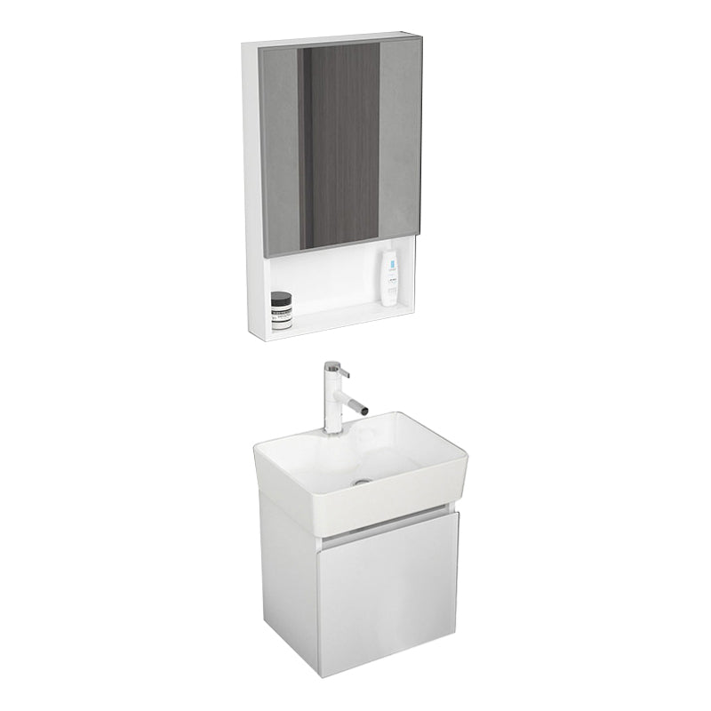 Modern Metal Bathroom Vanity Solid Color Wall Mount Vanity Cabinet in White Vanity & Faucet & Mirror Cabinet 16"L x 12"W x 19"H Clearhalo 'Bathroom Remodel & Bathroom Fixtures' 'Bathroom Vanities' 'bathroom_vanities' 'Home Improvement' 'home_improvement' 'home_improvement_bathroom_vanities' 6818728