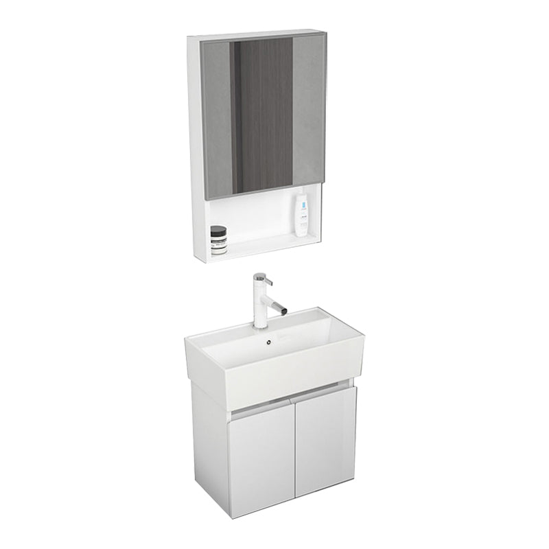 Modern Metal Bathroom Vanity Solid Color Wall Mount Vanity Cabinet in White Vanity & Faucet & Mirror Cabinet 20"L x 12"W x 19"H Clearhalo 'Bathroom Remodel & Bathroom Fixtures' 'Bathroom Vanities' 'bathroom_vanities' 'Home Improvement' 'home_improvement' 'home_improvement_bathroom_vanities' 6818729