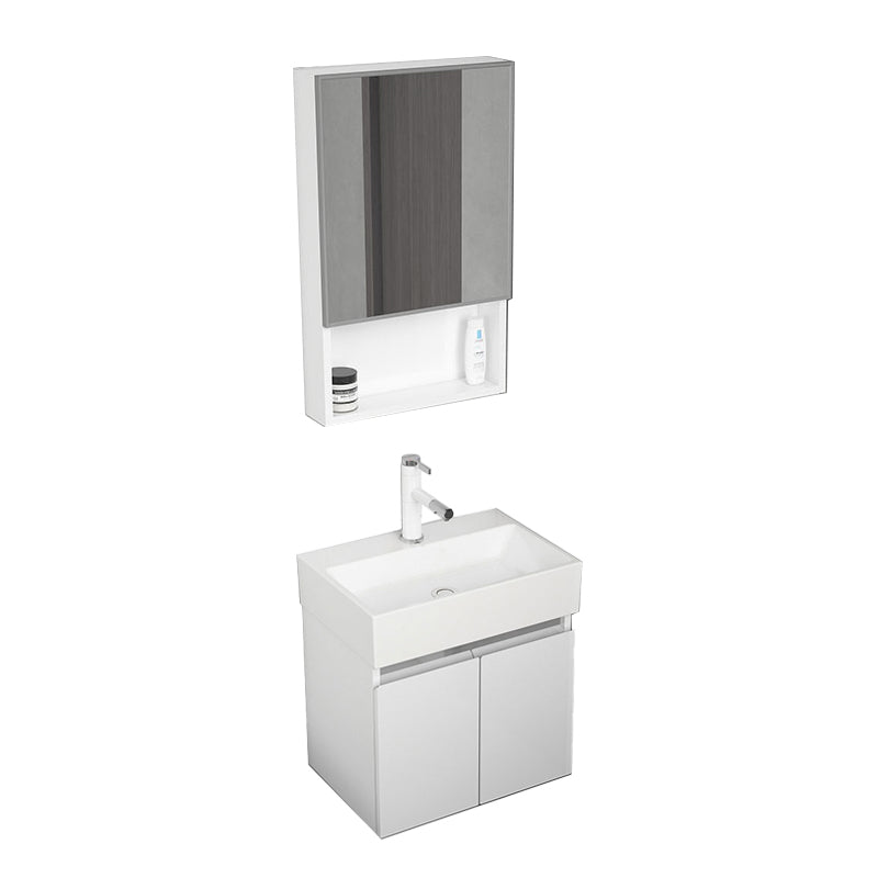 Modern Metal Bathroom Vanity Solid Color Wall Mount Vanity Cabinet in White Vanity & Faucet & Mirror Cabinet 21"L x 14"W x 19"H Clearhalo 'Bathroom Remodel & Bathroom Fixtures' 'Bathroom Vanities' 'bathroom_vanities' 'Home Improvement' 'home_improvement' 'home_improvement_bathroom_vanities' 6818730