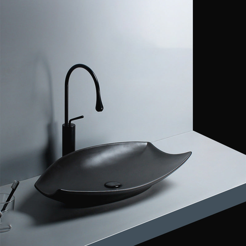 Modern Vessel Bathroom Sink Specialty with Basin Vessel Sink(Not Included Faucet) Black Clearhalo 'Bathroom Remodel & Bathroom Fixtures' 'Bathroom Sinks & Faucet Components' 'Bathroom Sinks' 'bathroom_sink' 'Home Improvement' 'home_improvement' 'home_improvement_bathroom_sink' 6818792