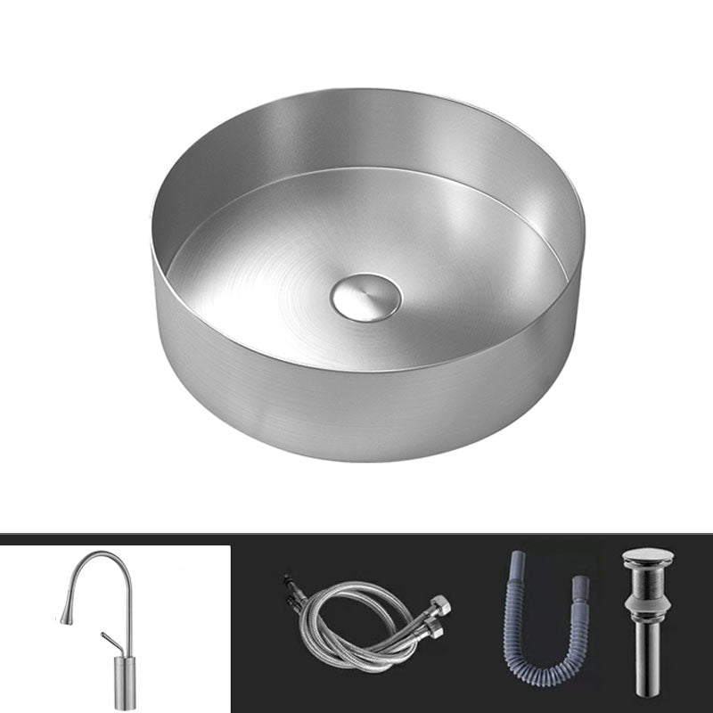 Metal Trough Sink Solid Color Bathroom Sink with Pop-Up Drain Silver Gooseneck Sink with Faucet Clearhalo 'Bathroom Remodel & Bathroom Fixtures' 'Bathroom Sinks & Faucet Components' 'Bathroom Sinks' 'bathroom_sink' 'Home Improvement' 'home_improvement' 'home_improvement_bathroom_sink' 6818834